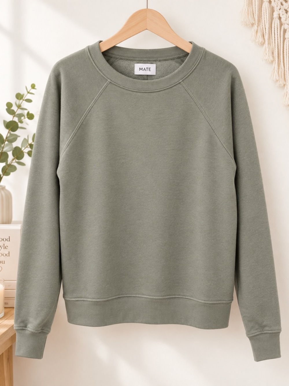 MATE The Label Sage Green Organic Cotton Raglan Sweatshirt Size S Made in LA